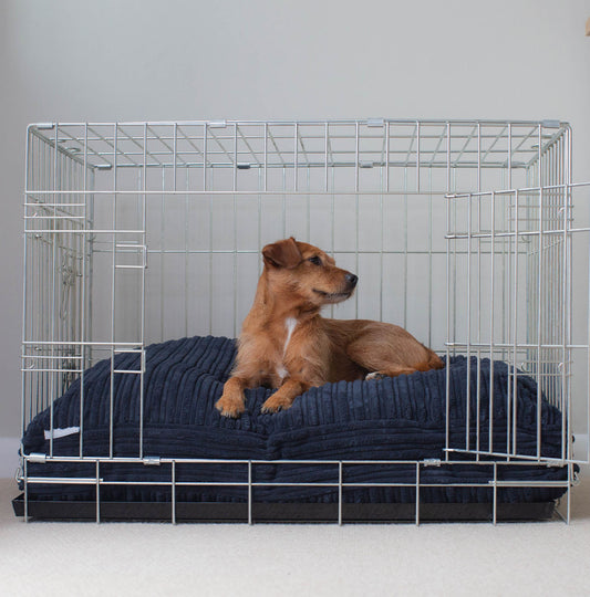 Luxury Dog Cage Cushion, Essentials Plush Cushion in Navy! The Perfect Dog Cage Accessory, Available To Personalize Now at Lords & Labradors US