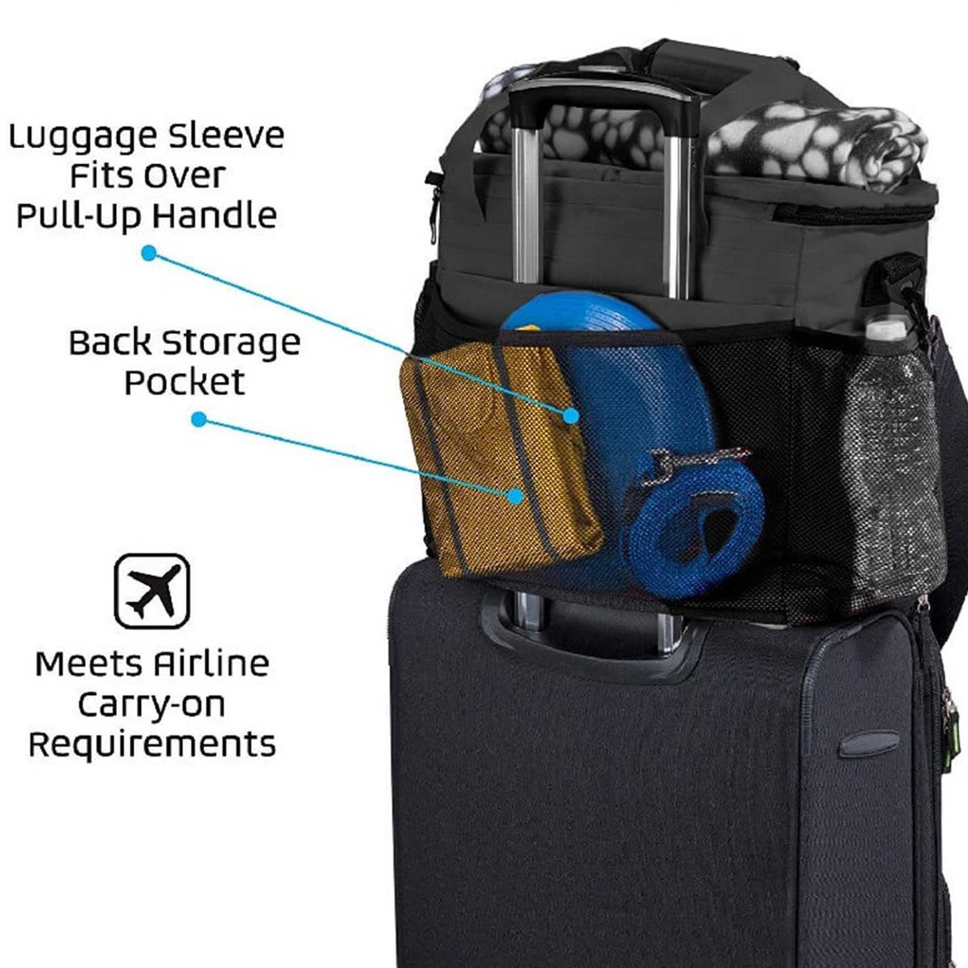 Discover, Mobile Dog Gear Week Away Bag, in Black. The Perfect Away Bag for any Pet Parent, Featuring dividers to stack food and built in waste bag dispenser. Also Included feeding set, collapsible silicone bowls and placemat! The Perfect Gift For travel, meets airline requirements. Available Now at Lords & Labradors US