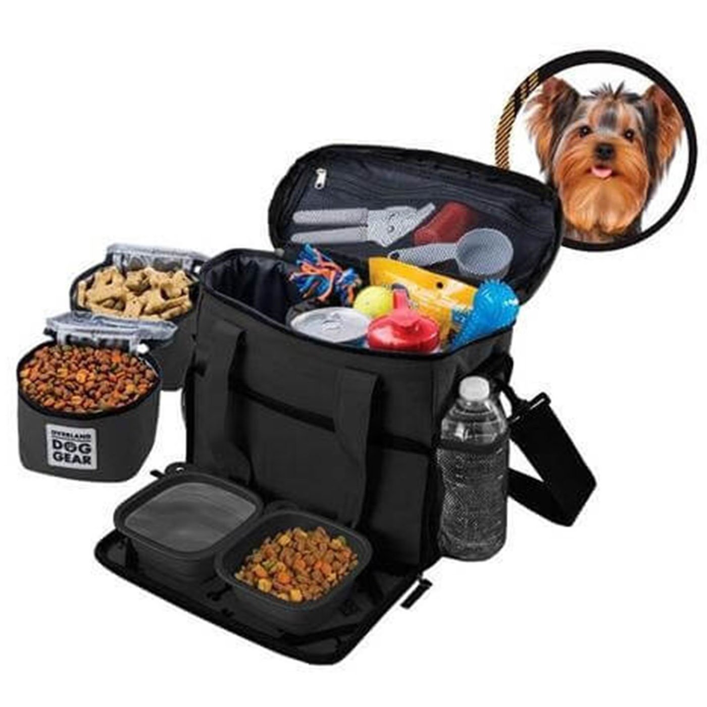 Discover, Mobile Dog Gear Week Away Bag, in Black. The Perfect Away Bag for any Pet Parent, Featuring dividers to stack food and built in waste bag dispenser. Also Included feeding set, collapsible silicone bowls and placemat! The Perfect Gift For travel, meets airline requirements. Available Now at Lords & Labradors US