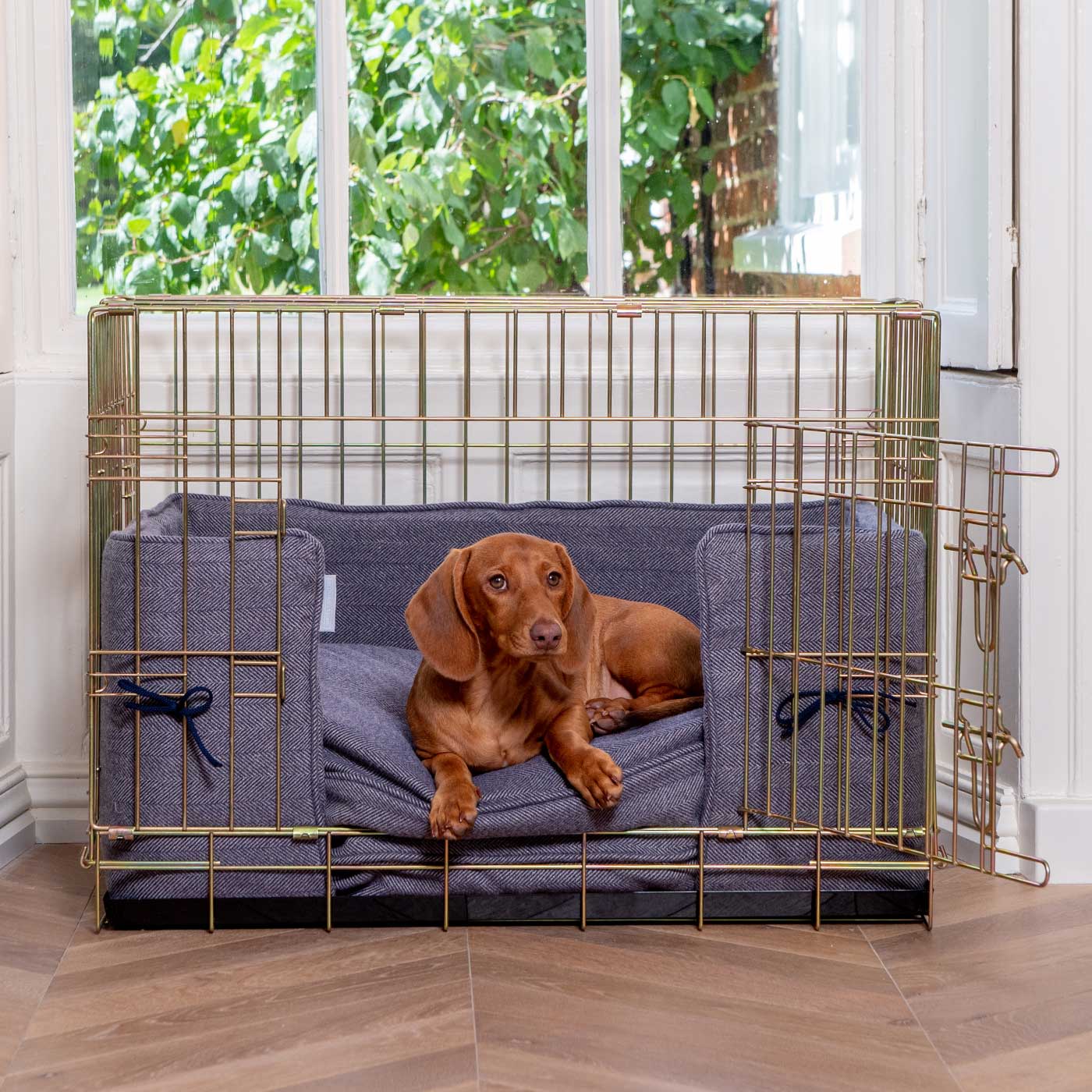 Luxury Dog Cage Bumper, Oxford Herringbone Tweed Cage Bumper Cover The Perfect Dog Cage Accessory, Available To Personalize Now at Lords & Labradors US