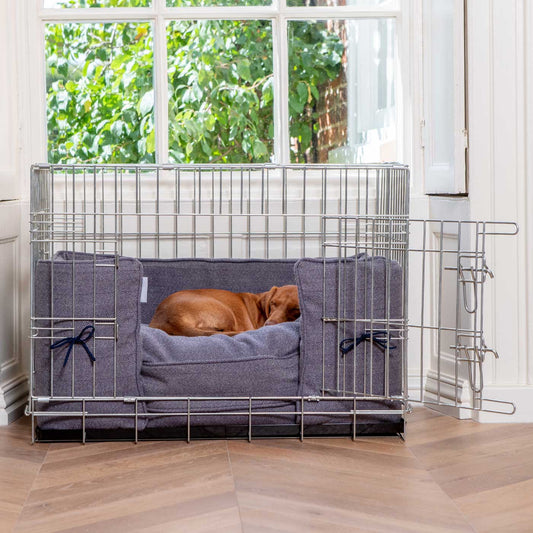 Luxury Dog Cage Bumper, Oxford Herringbone Tweed Cage Bumper Cover The Perfect Dog Cage Accessory, Available To Personalize Now at Lords & Labradors US