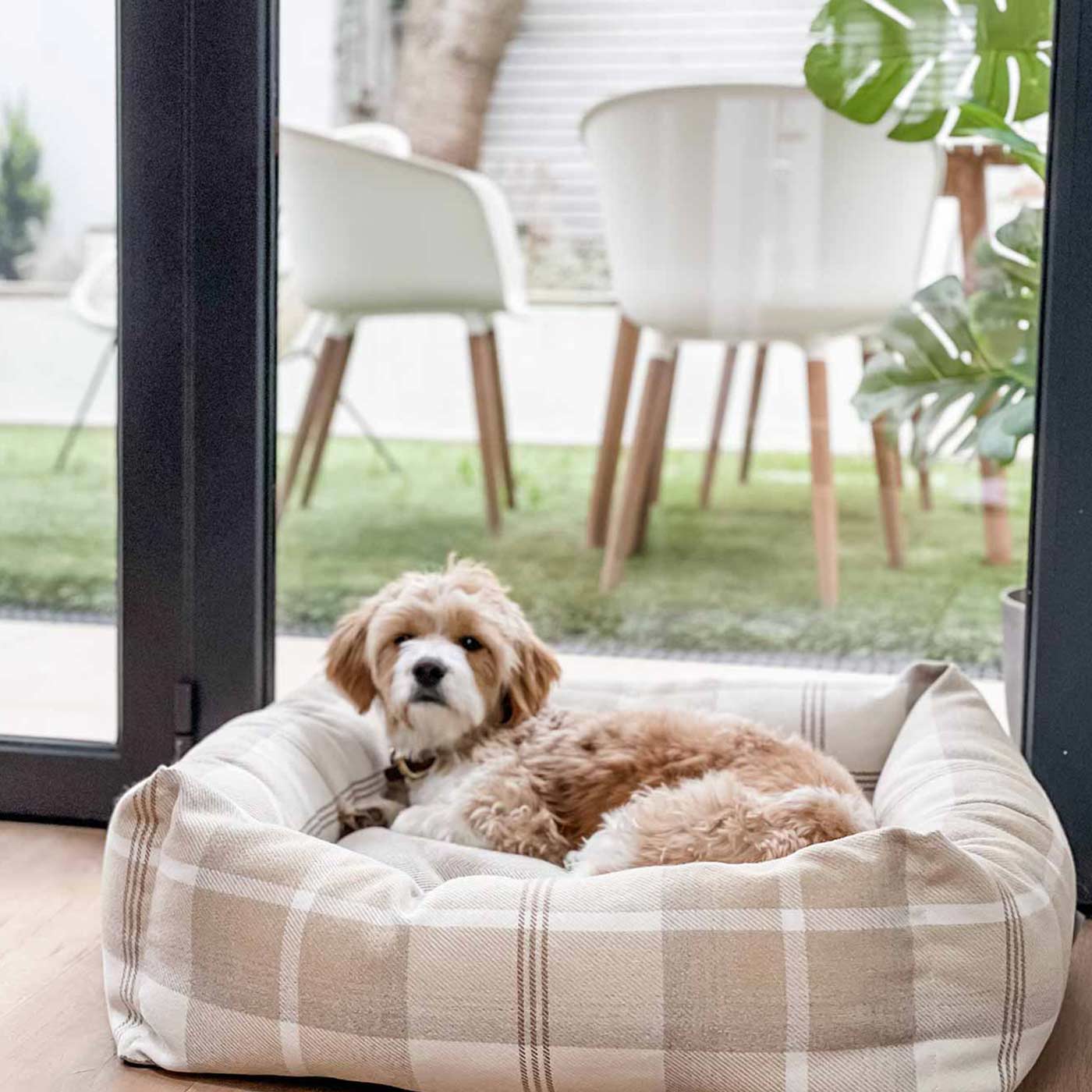 [color:natural tweed] Luxury Handmade Box Bed For Dogs in Balmoral Natural Tweed, Perfect For Your Pets Nap Time! Available To Personalize at Lords & Labradors US