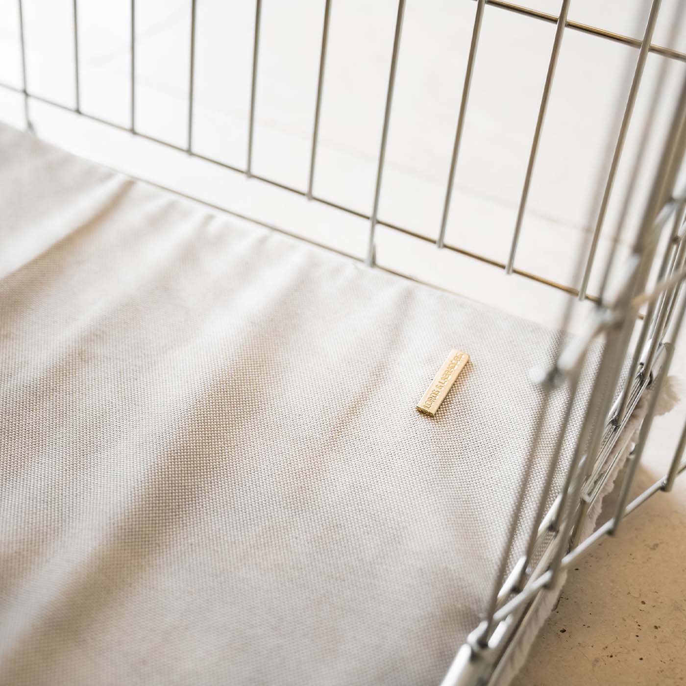 Discover the perfect dog cage accessory, our luxury essentials twill cage mattress in stunning Linen. Present to your furry friend with this Italian handmade cage mattress for dogs, available now at Lords & Labradors US