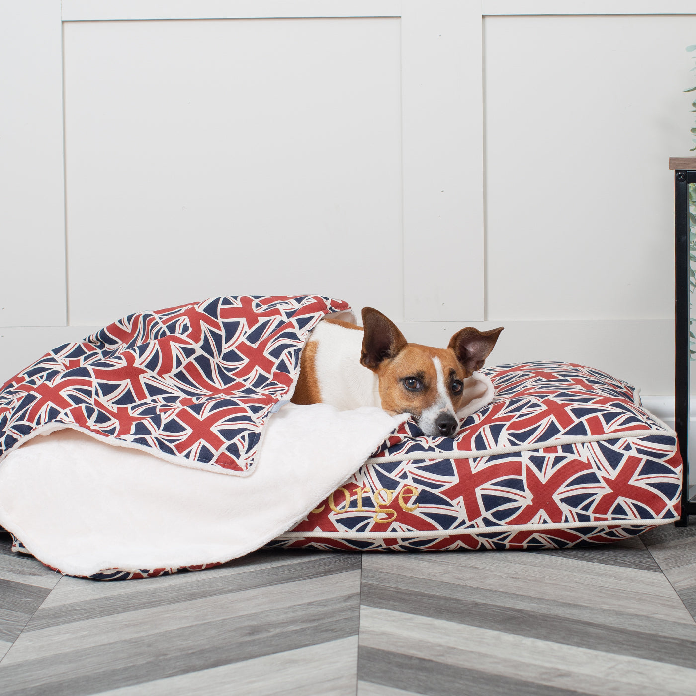 Discover Our Luxurious Dog Blanket In Stunning Union Jack, The Perfect Blanket For Puppies, Available To Personalize And In 2 Sizes Here at Lords & Labradors US