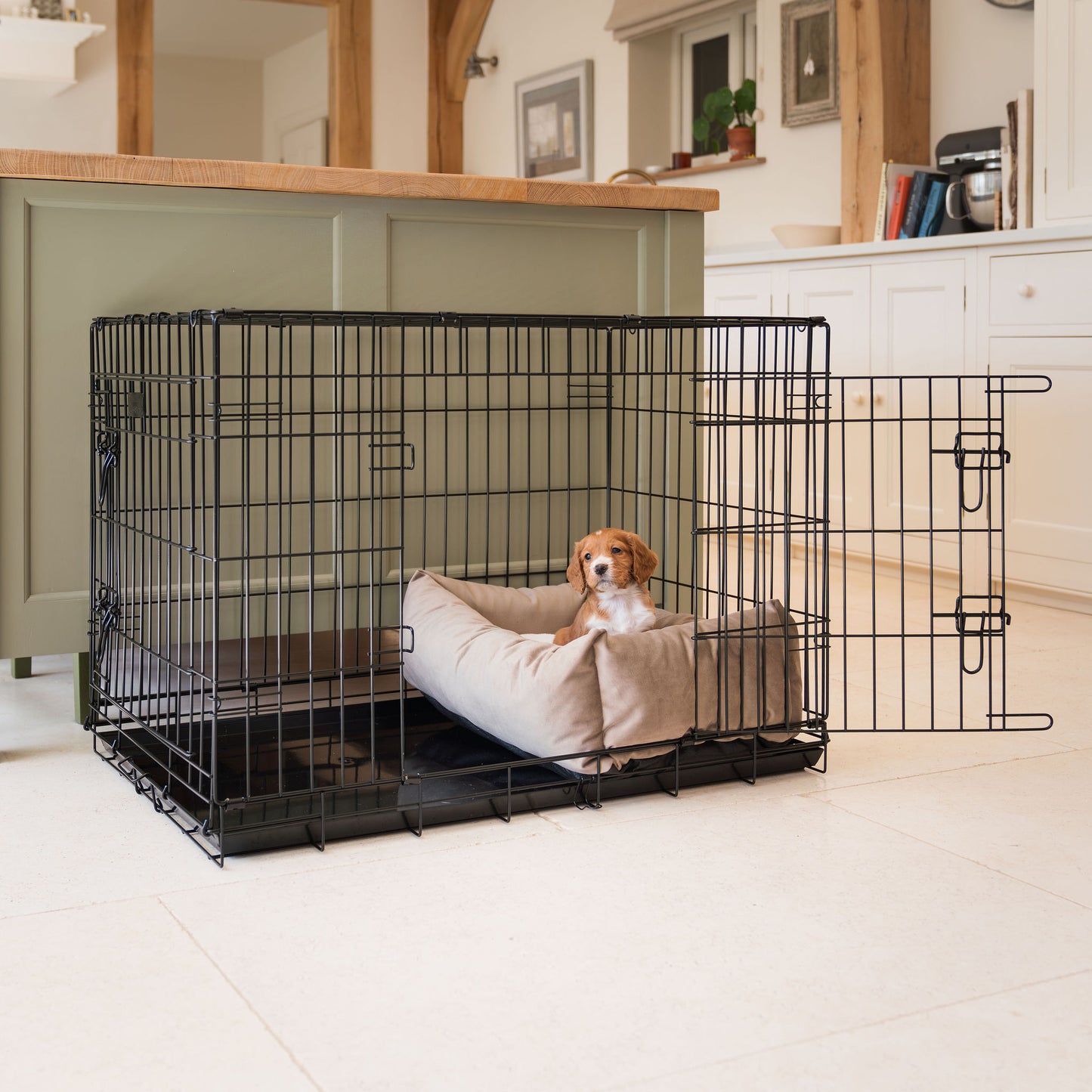 Cozy & Calming Puppy Cage Bed In Clay Velvet By Lords & Labradors