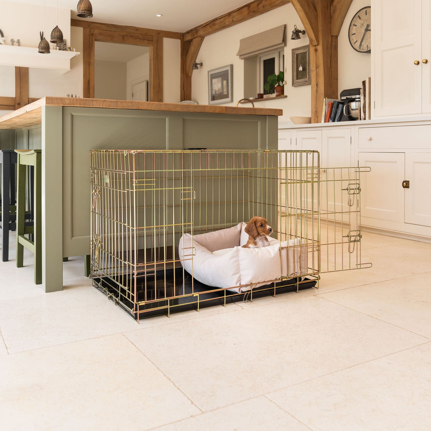 Cozy & Calming Puppy Cage Bed In Oyster Velvet By Lords & Labradors