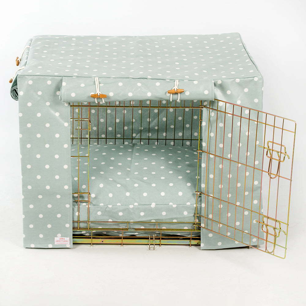 Luxury Dog Cage Cover, Duck Egg Spot Oil Cloth Cage Cover. The Perfect Dog Cage Accessory, Available To Personalize Now at Lords & Labradors US