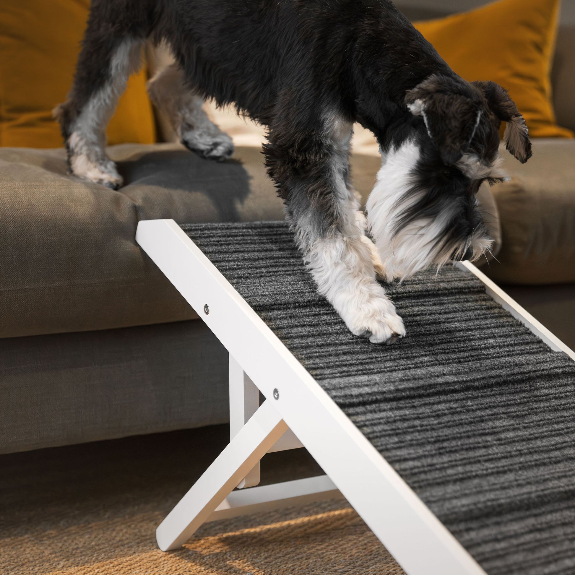 Discover the perfect pet furniture to help aid your furry friend, our super-strong dog ramp provides the ultimate comfort when climbing to join you on the couch! Featuring grooves for extra grip! Perfect for injured pets, puppy training and elderly dogs! Available now in 2 stylish colors at Lords & Labradors US