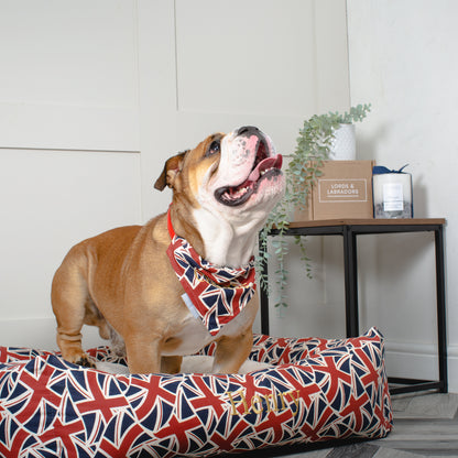 Luxury Handmade Box Bed For Dogs in Union Jack, Perfect For Your Pets Nap Time! Available To Personalise at Lords & Labradors