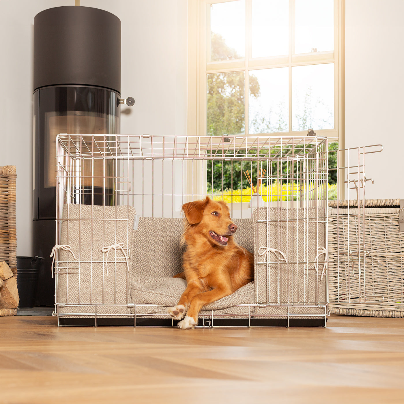 Dog Cage with Cushion & Bumper in Essentials Herdwick Pebble by Lords & Labradors