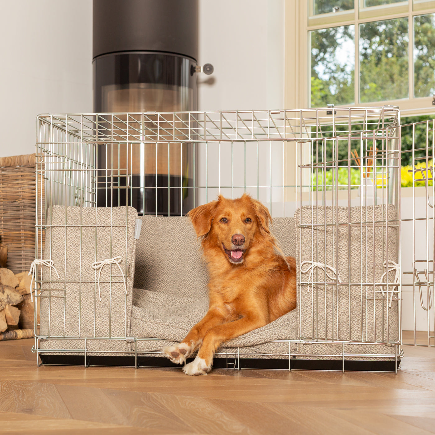 Dog Cage with Cushion & Bumper in Essentials Herdwick Pebble by Lords & Labradors