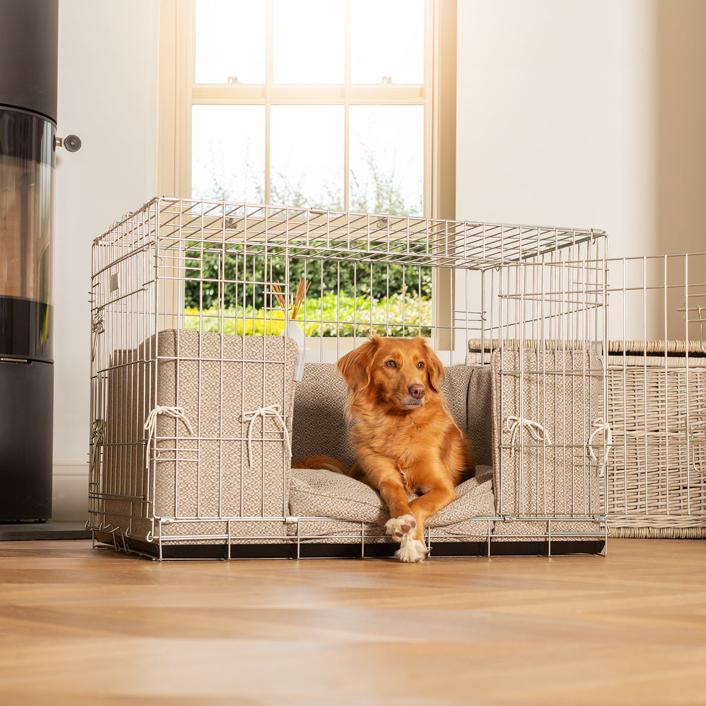 Dog Cage with Cushion & Bumper in Essentials Herdwick Pebble by Lords & Labradors