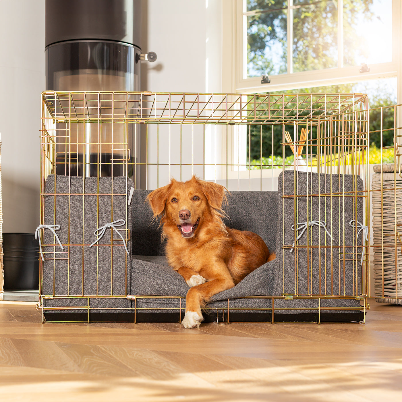 Dog Cage with Cushion & Bumper in Essentials Herdwick Graphite by Lords & Labradors