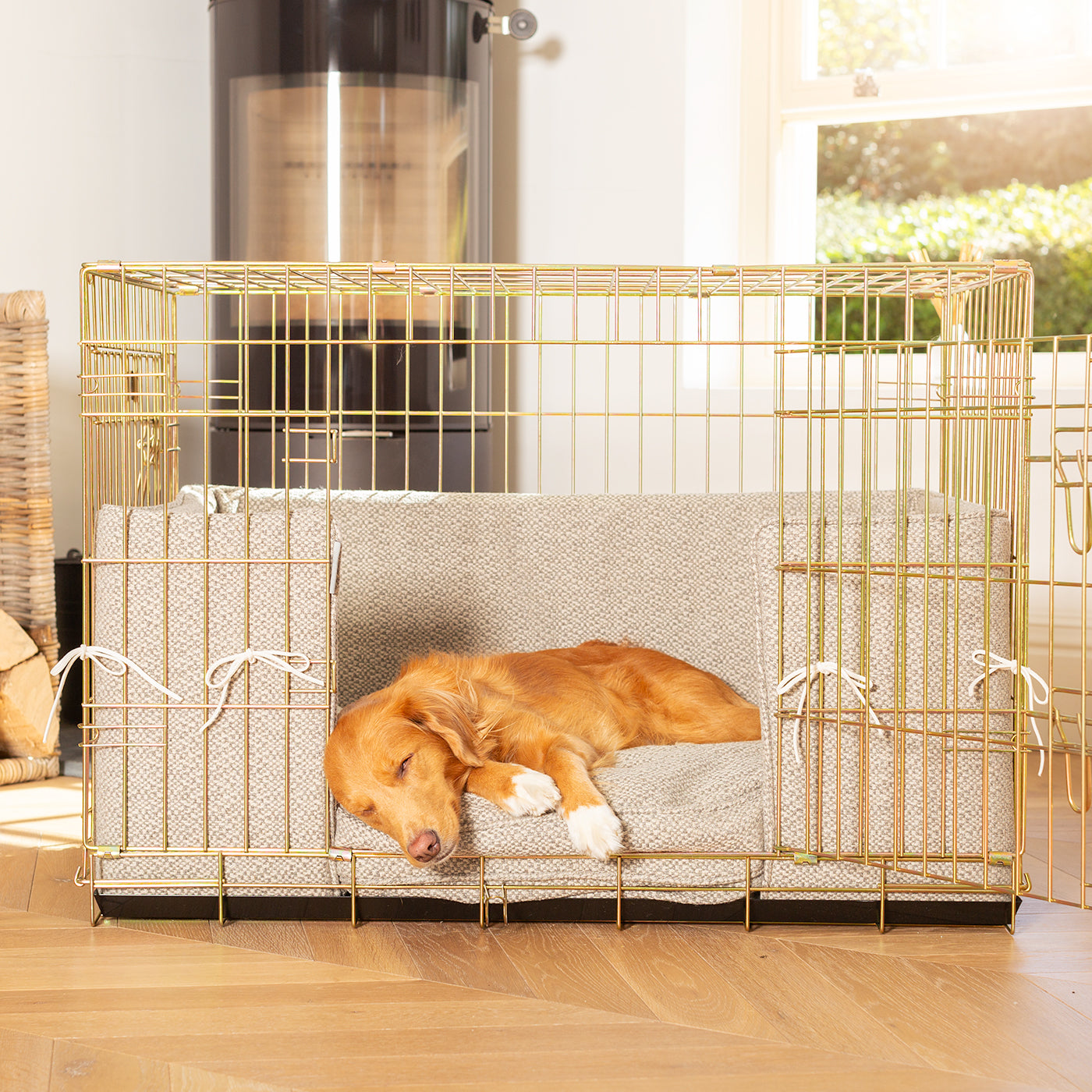 Dog Cage with Cushion & Bumper in Essentials Herdwick Pebble by Lords & Labradors