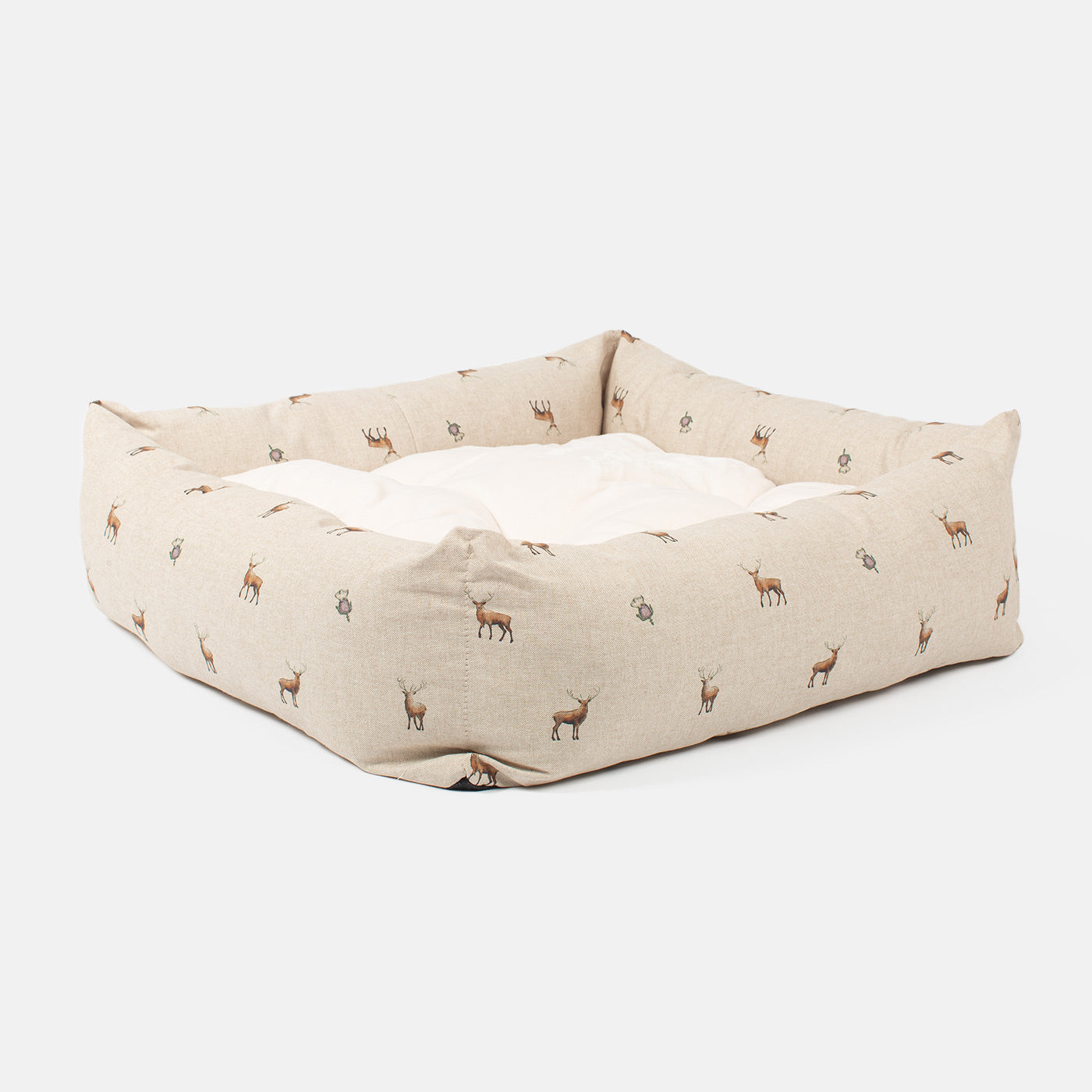 [color:woodland stag] Luxury Handmade Box Bed For Dogs in Woodlands, in Woodland Stag. Perfect For Your Pets Nap Time! Available To Personalize at Lords & Labradors US