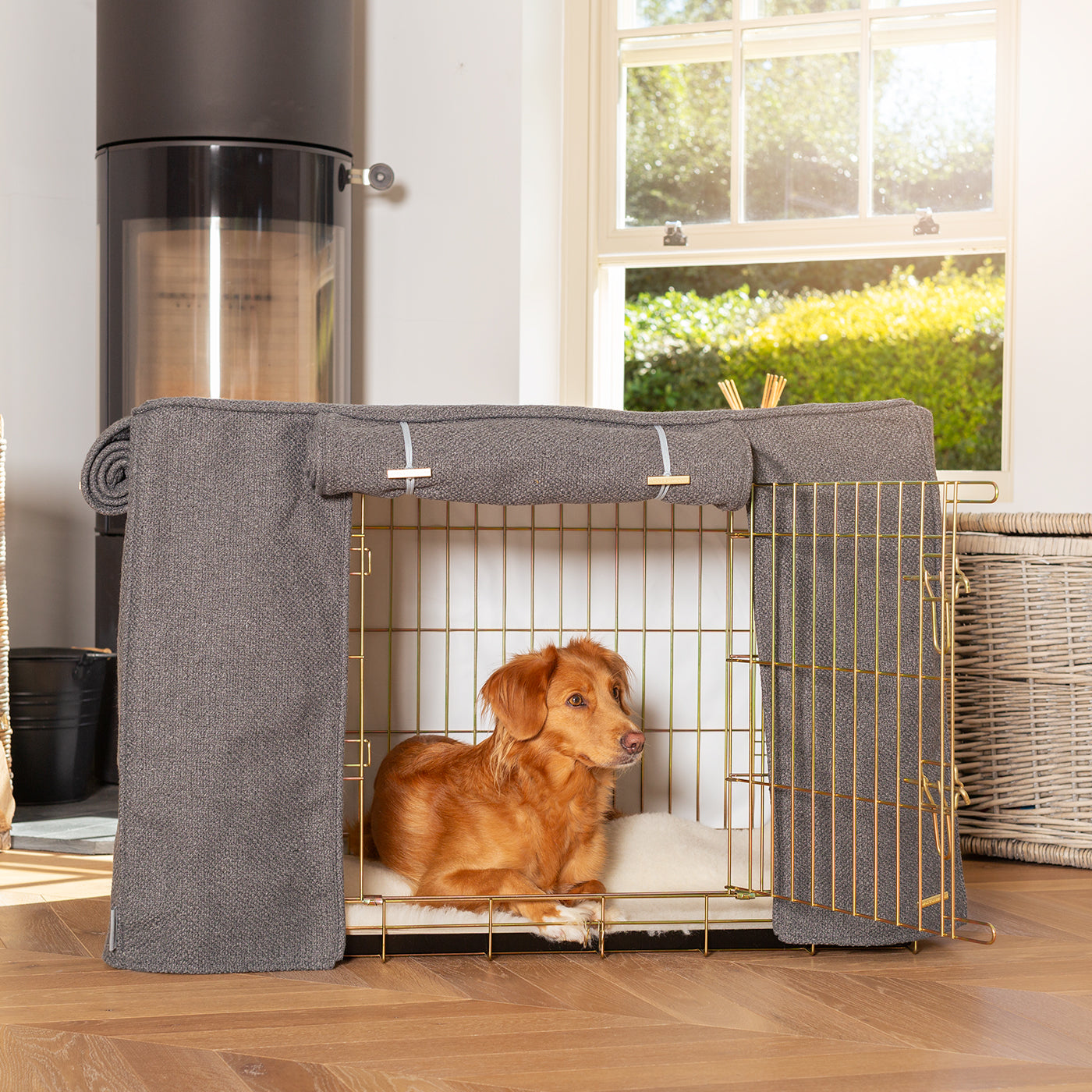 Dog Cage with Cage Cover in Essentials Herdwick Graphite by Lords & Labradors