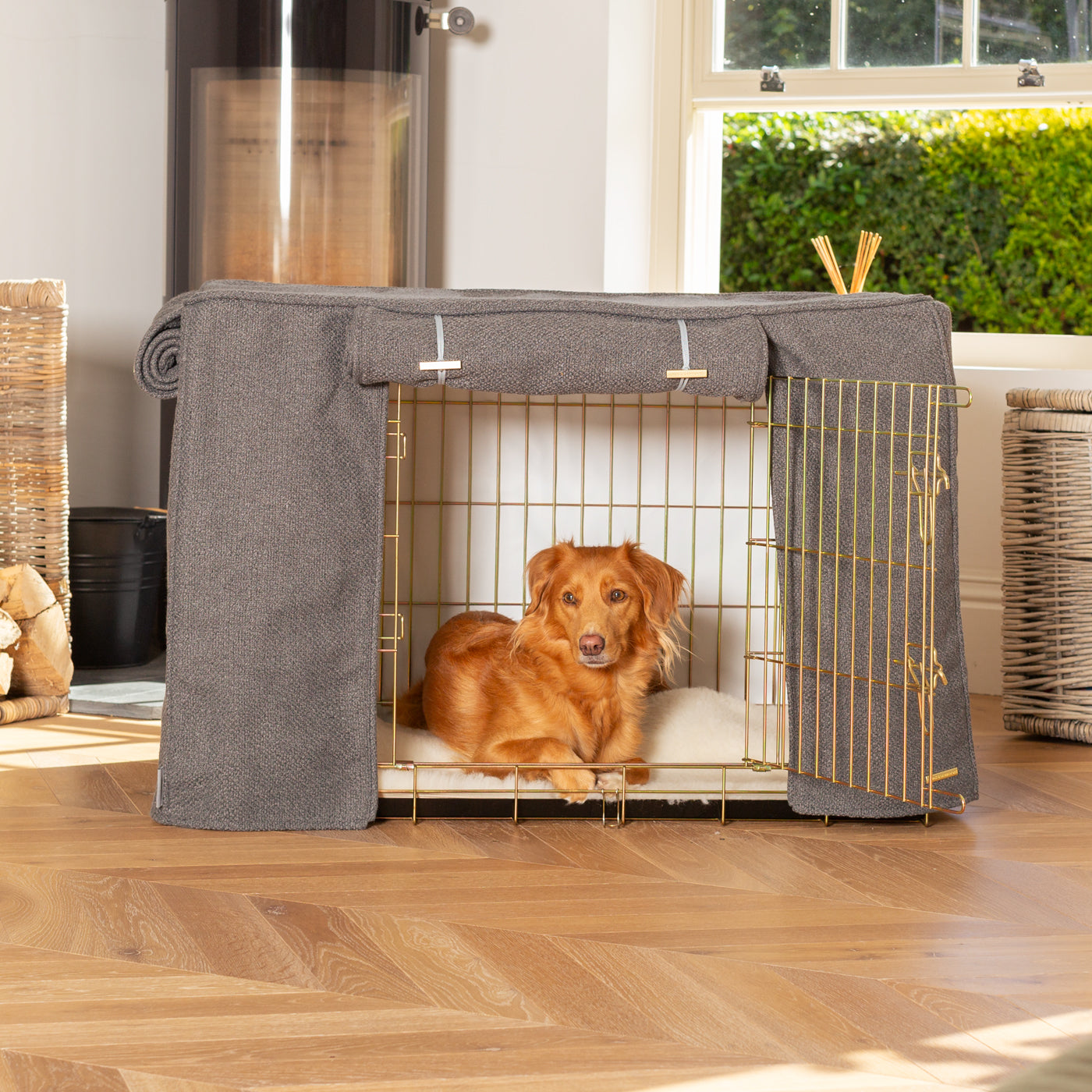 Dog Cage with Cage Cover in Essentials Herdwick Graphite by Lords & Labradors