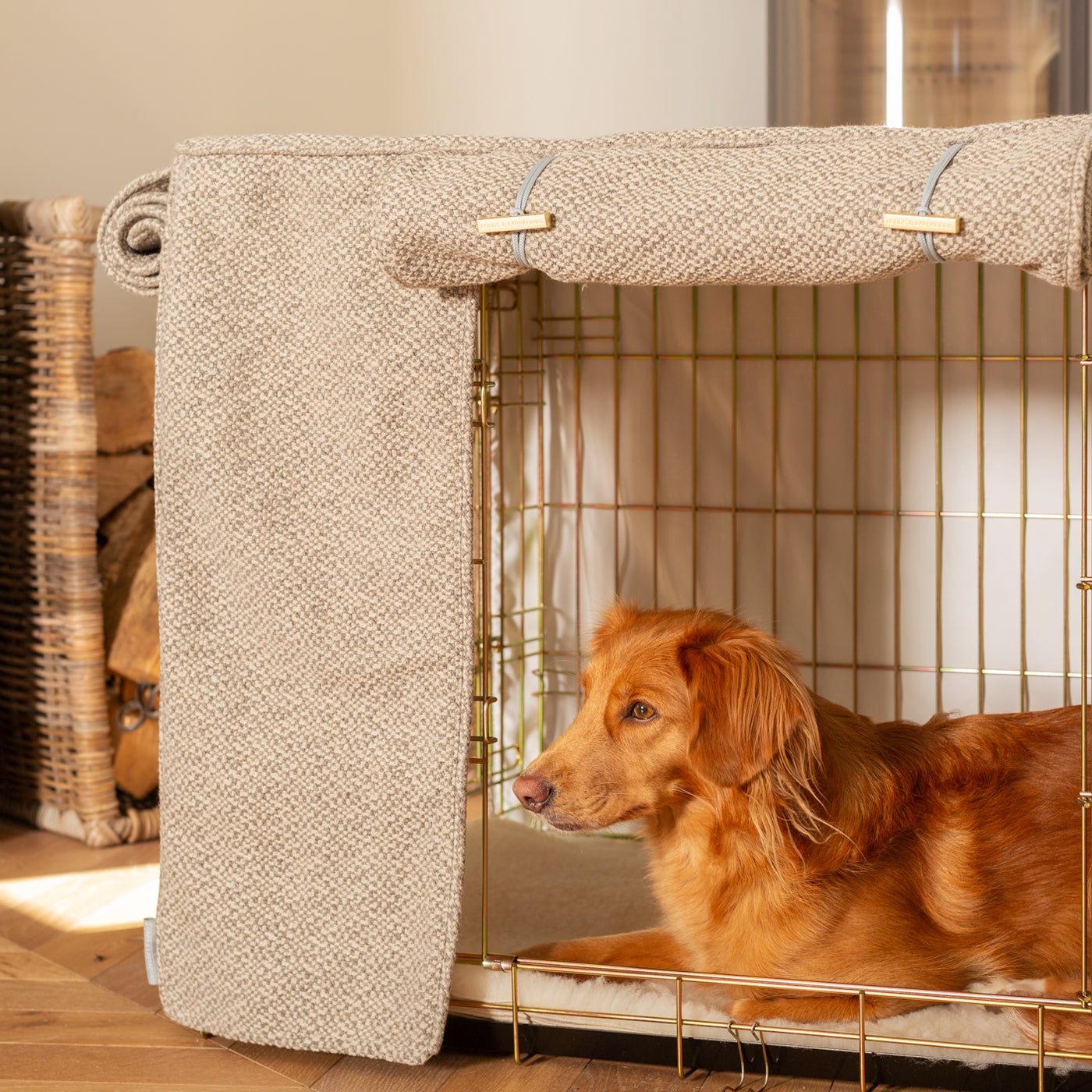 Dog Cage with Cage Cover in Essentials Herdwick Pebble by Lords & Labradors