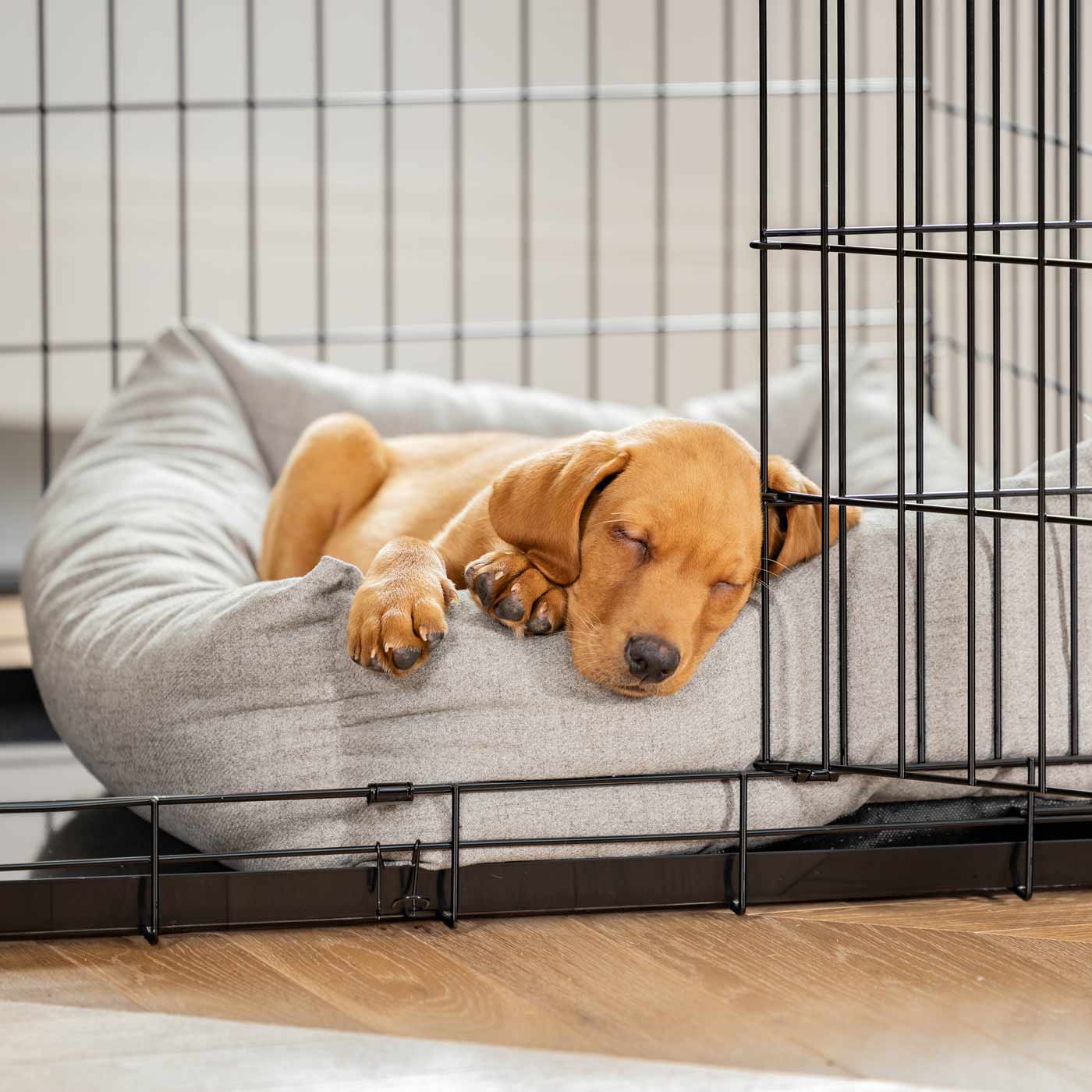 Inchmurrin Cosy & Calm Puppy Box Bed, The Perfect Dog Crate Bed For Pets! To Build The Ultimate Dog Den! In Dark Grey Ground! Available To Personalise Now at Lords & Labradors 