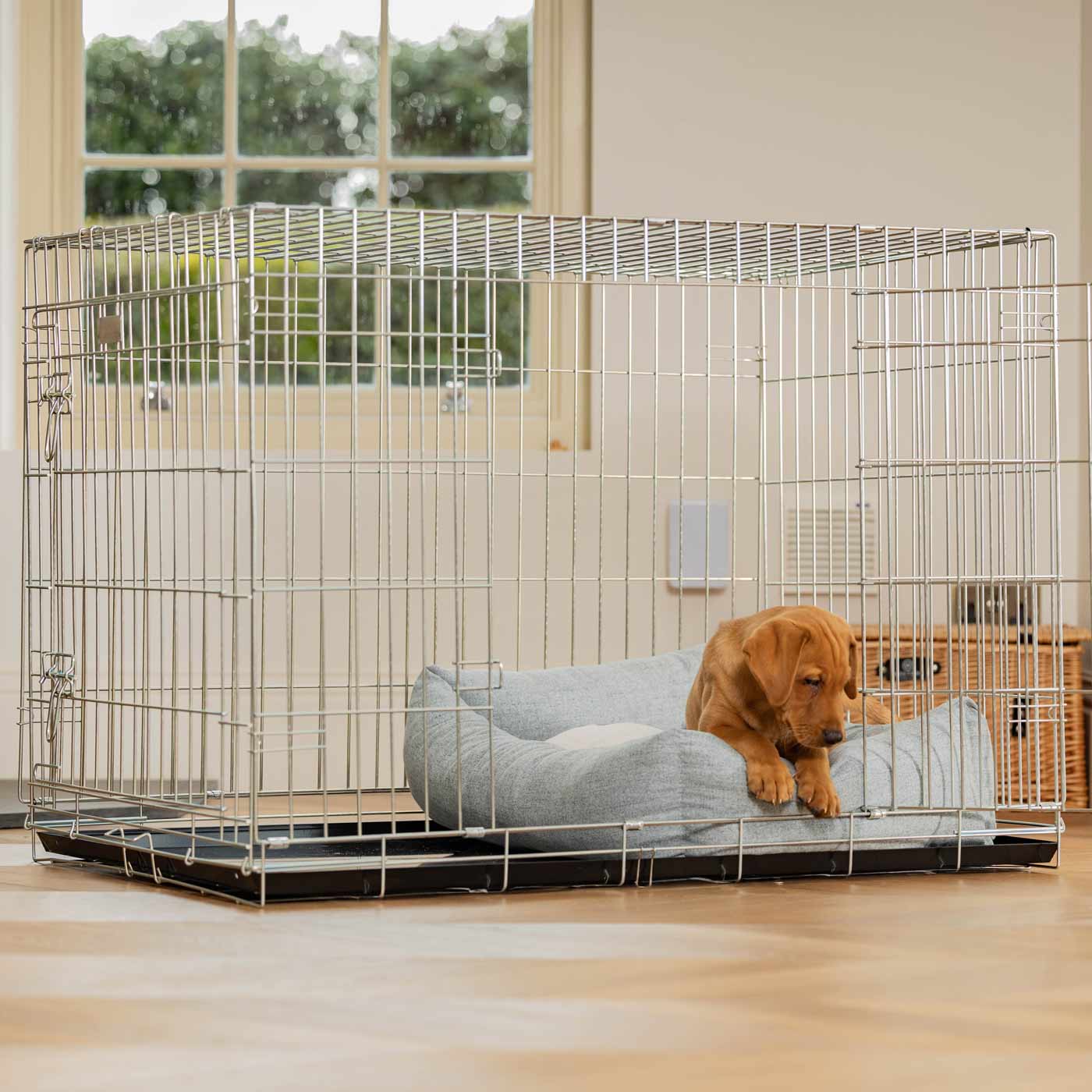 Inchmurrin Cosy & Calm Puppy Box Bed, The Perfect Dog Crate Bed For Pets! To Build The Ultimate Dog Den! In Light Grey Iceberg! Available To Personalise Now at Lords & Labradors 