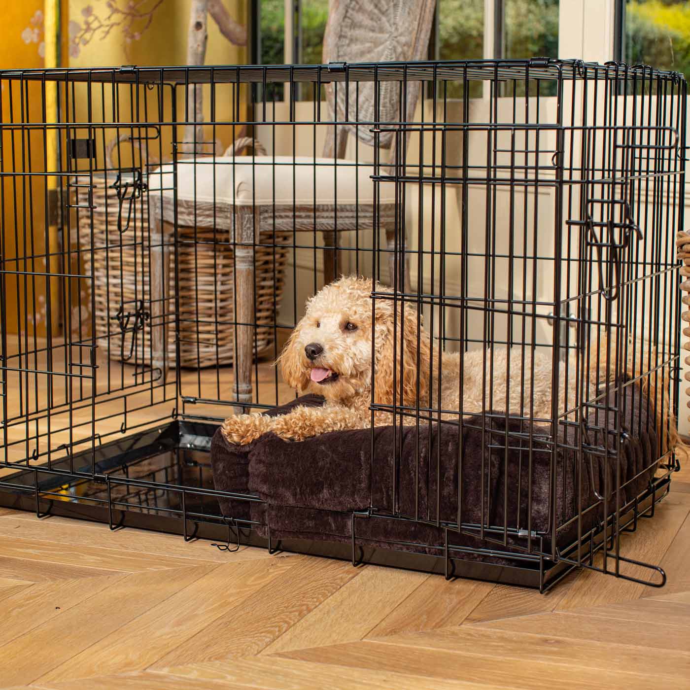 Cozy & Calming Puppy Cage Bed in Calming Anti-Anxiety Dusk Faux Fur by Lords & Labradors