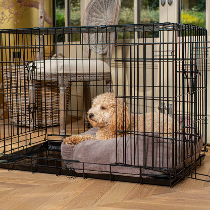 Cozy & Calming Puppy Cage Bed in Calming Anti-Anxiety Fawn Faux Fur by Lords & Labradors