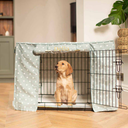 Luxury Black Dog Cage  With Cage Cover, in Duck Egg Spot. The Perfect Dog Crate For The Ultimate Naptime, Available Now to Personalize at Lords & Labradors US