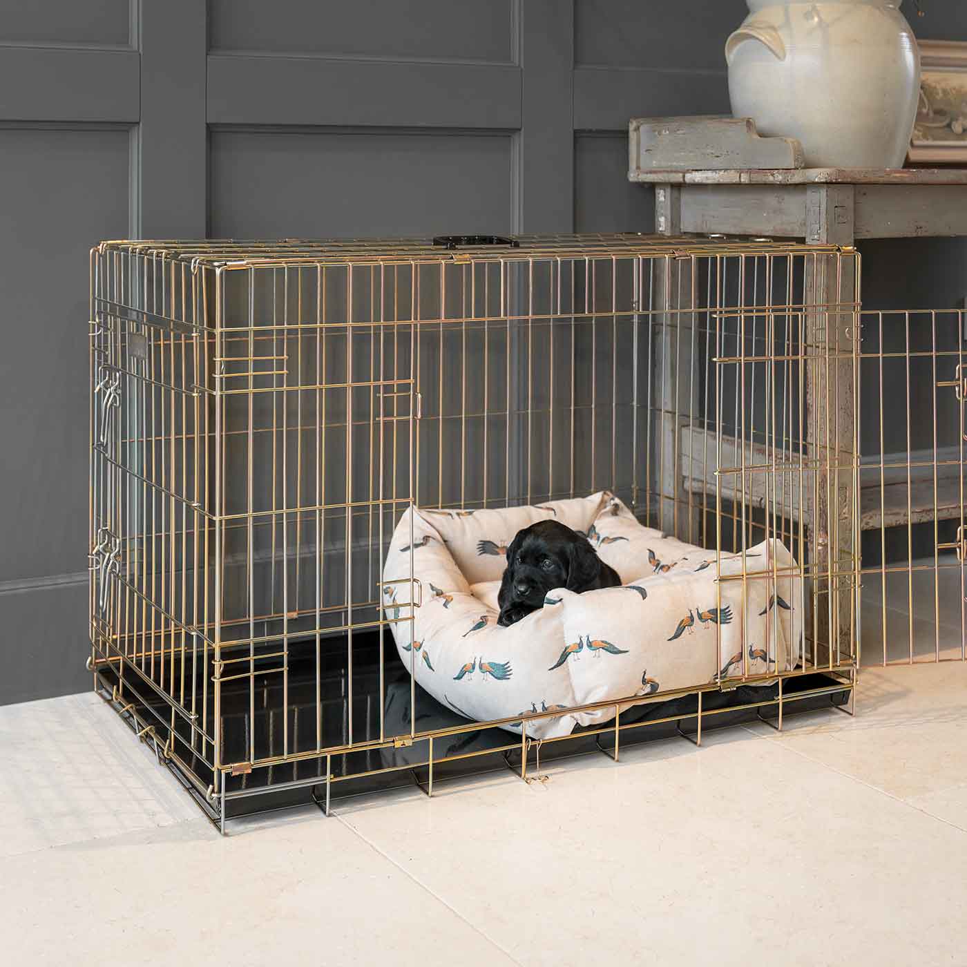  Cosy & Calm Puppy Crate Bed, The Perfect Dog Crate Accessory For The Ultimate Dog Den! In Stunning Woodland Peacock! Available To Personalise at Lords & Labradors 