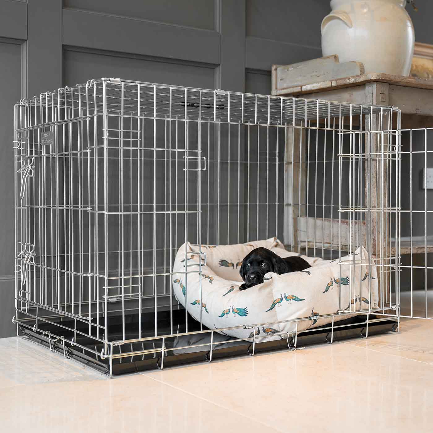 Cozy & Calming Puppy Cage Bed, The Perfect Dog Cage Accessory For The Ultimate Dog Den! In Stunning woodland Pheasant! Now Available to Personalize at Lords & Labradors US
