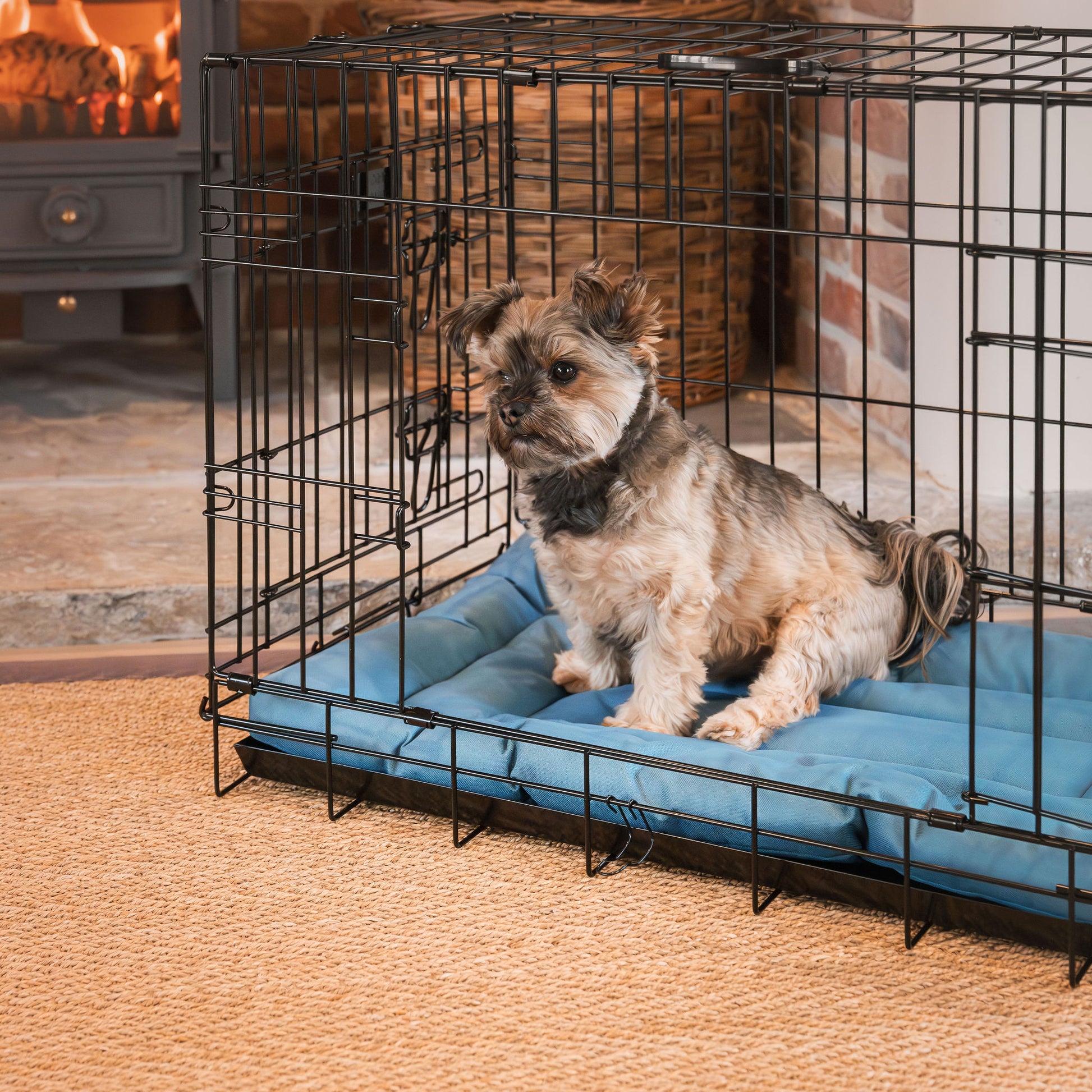 Luxury Dog Cage Maze Mat, in Ocean. Padded For Extra Comfort And Compatible With Lords & Labradors Metal Dog Cage, Available Now at Lords and Labradors US
