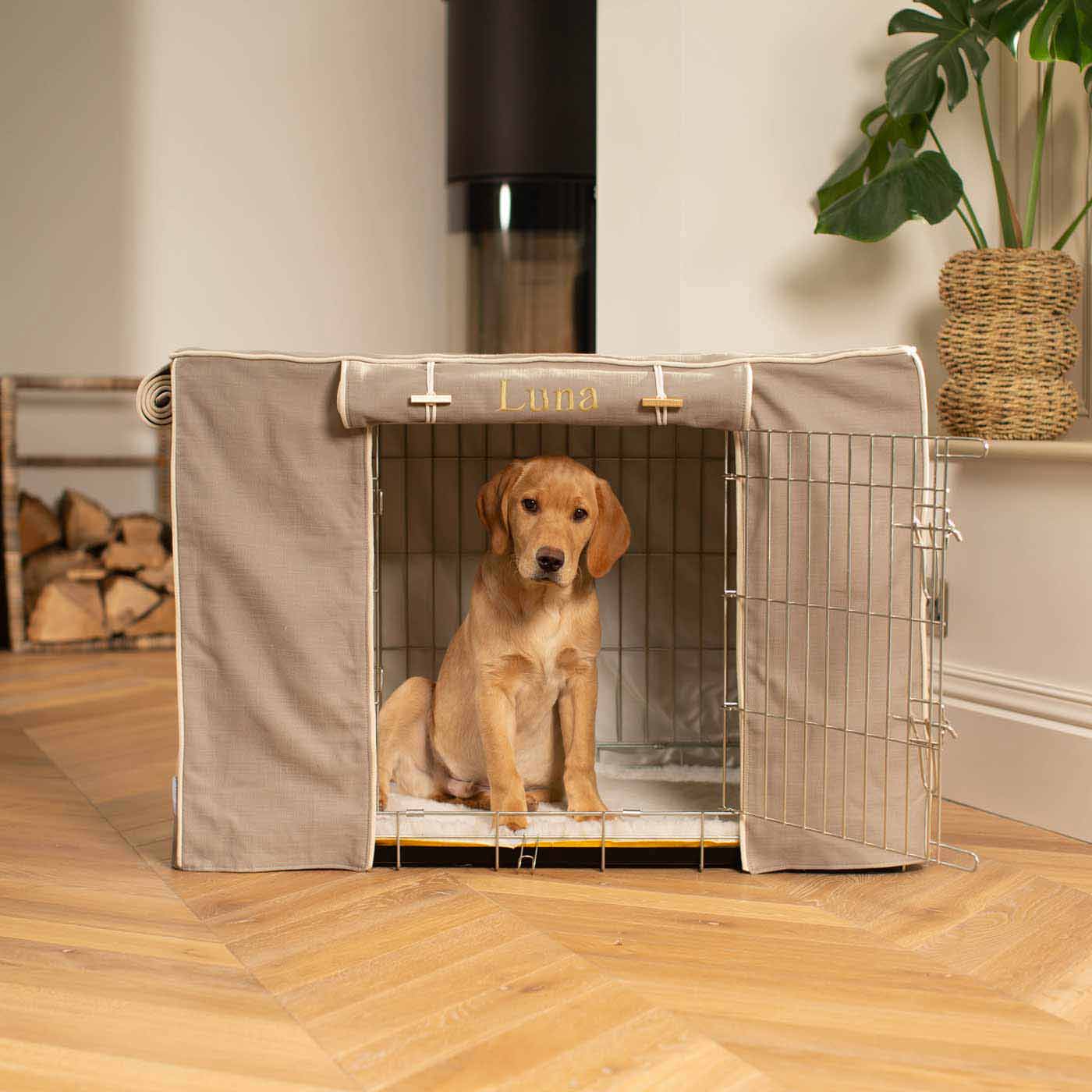 Luxury Dog Cage Cover, Savanna Stone Cage Cover The Perfect Dog Cage Accessory, Available To Personalize Now at Lords & Labradors US