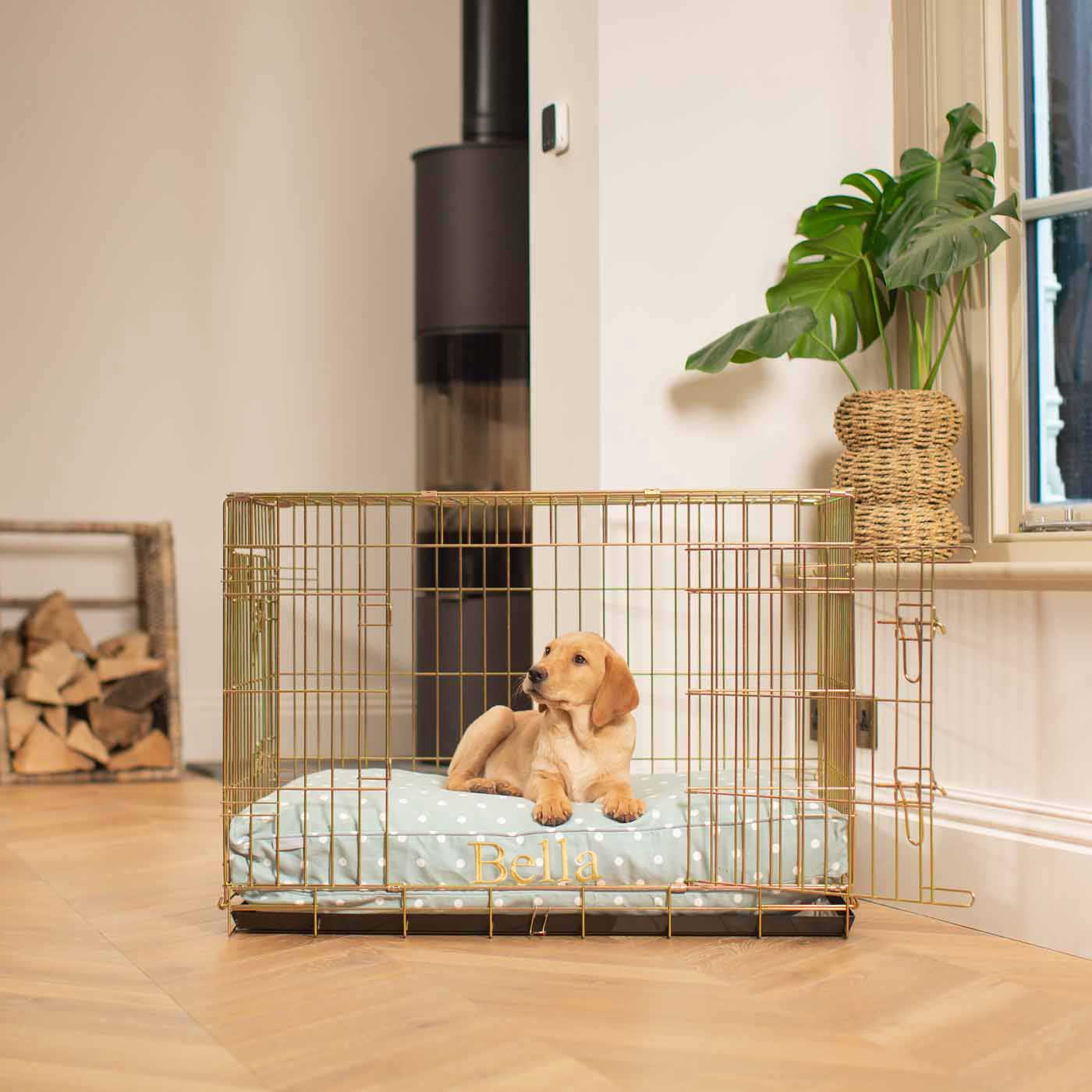 Luxury Dog Cage Cushion, Duck Egg Spot Cage Cushion The Perfect Dog Cage Accessory, Now Available To Personalize at Lords & Labradors US