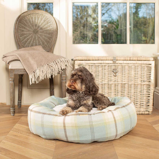 Discover Our Handmade Luxury Donut Dog Bed, In Duck Egg Tweed, The Perfect Choice For Puppies Available Now at Lords & Labradors US