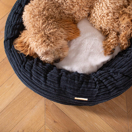 Discover Our Handmade Luxury Donut Dog Bed, In Navy Essentials Plush, The Perfect Choice For Puppies Available Now at Lords & Labradors US