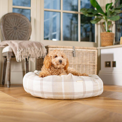 Discover Our Handmade Luxury Donut Dog Bed, In Natural Tweed, The Perfect Choice For Puppies Available Now at Lords & Labradors US