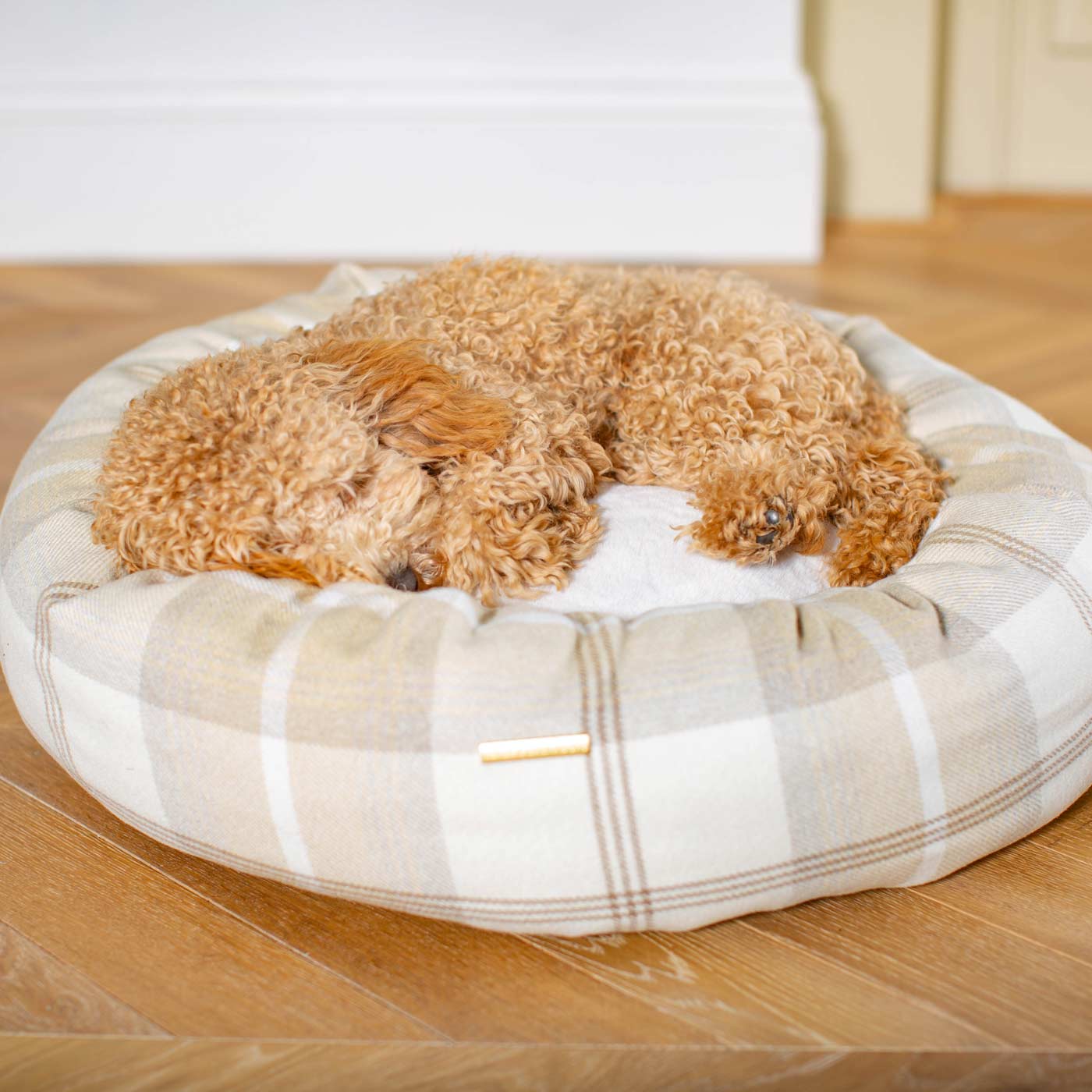 Discover Our Handmade Luxury Donut Dog Bed, In Natural Tweed, The Perfect Choice For Puppies Available Now at Lords & Labradors US