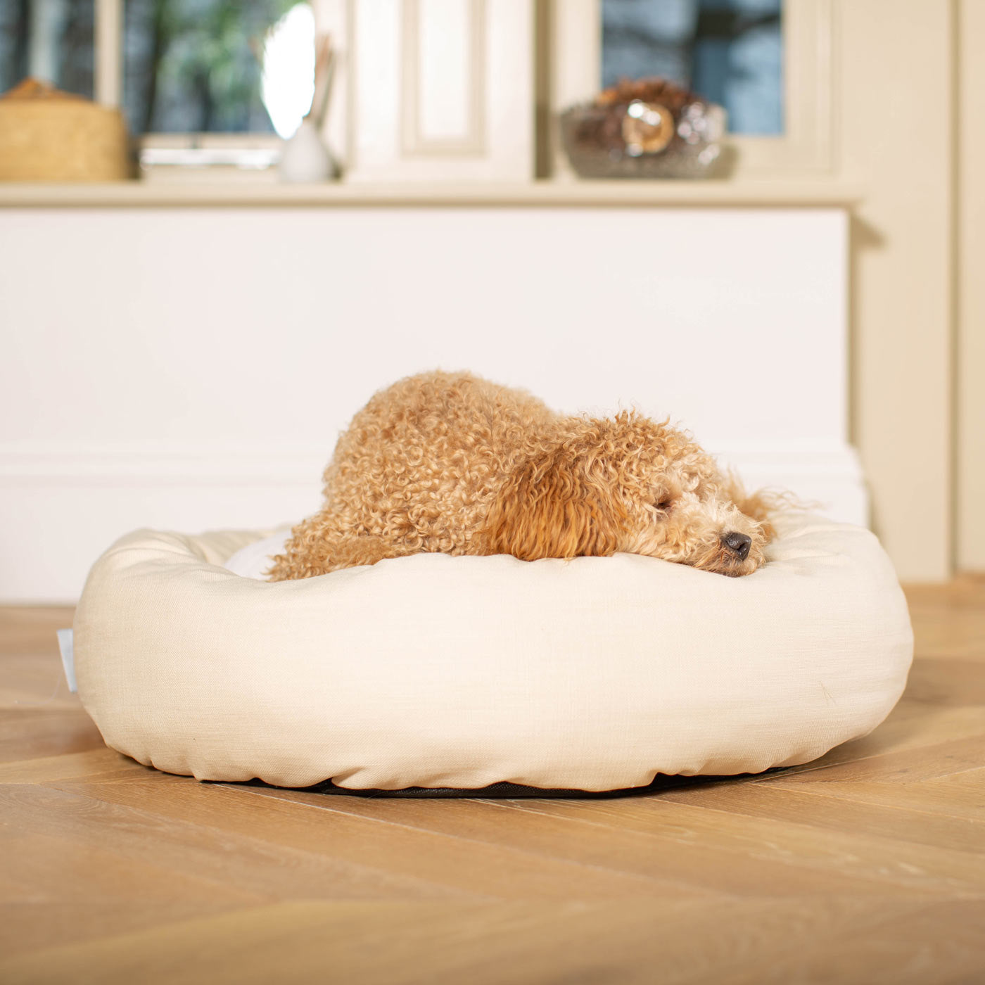 Discover Our Handmade Luxury Donut Dog Bed, In Savanna Bone, The Perfect Choice For Puppies Available Now at Lords & Labradors US