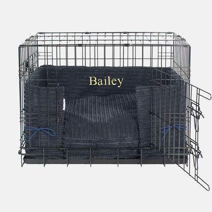 Luxury Dog Cage Bumper, Essentials Plush Cage Bumper in Navy The Perfect Dog Cage Accessory, Available To Personalize Now at Lords & Labradors US