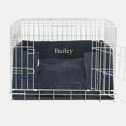 Luxury Dog Cage Bumper, Essentials Plush Cage Bumper in Navy The Perfect Dog Cage Accessory, Available To Personalize Now at Lords & Labradors US