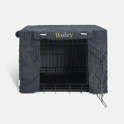 Luxury Dog Cage Cover, Essentials Plush Navy Cage Cover!  The Perfect Dog Cage Accessory, Available To Personalize Now at Lords & Labradors US