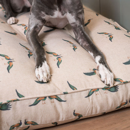 Luxury Dog Cushion, In woodland Peacock. Available For Pet Personalization, Handmade Here at Lords & Labradors US! Order The Perfect Pet Cushion Today For The Ultimate Burrow!