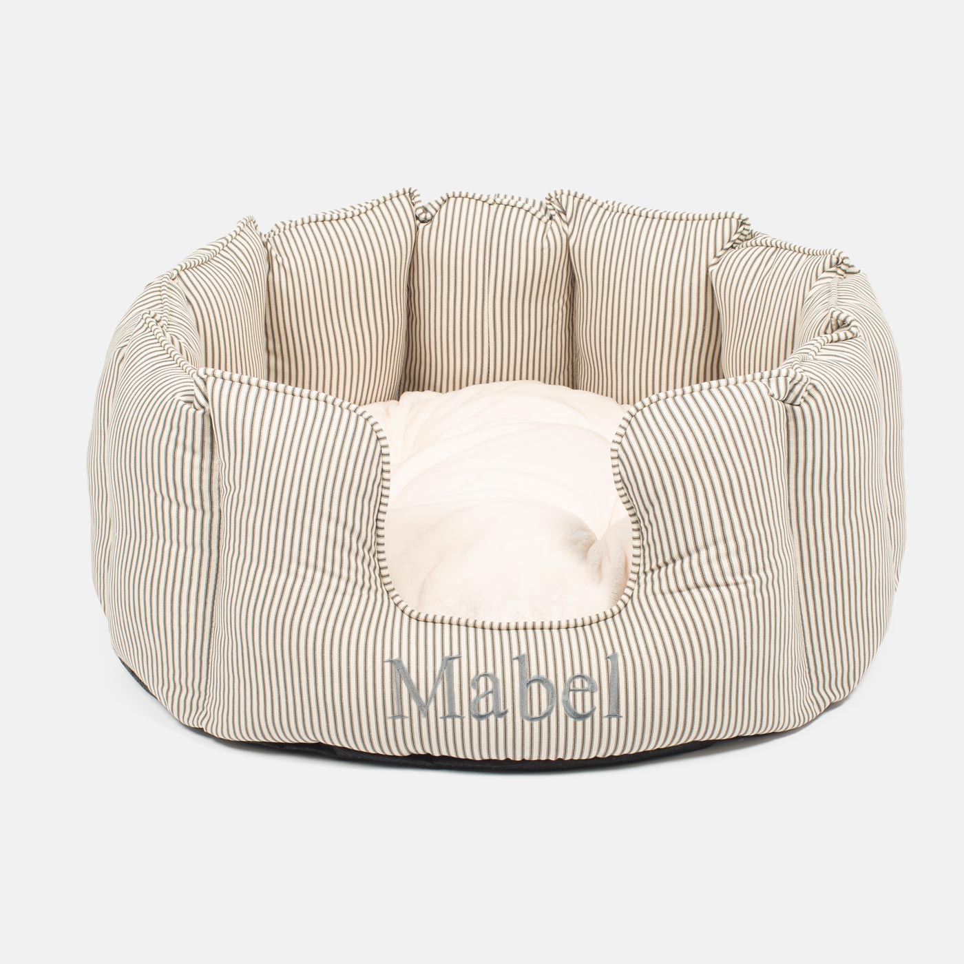 Discover Our Luxurious High Wall Bed For Cats & Kittens, Featuring Reversible Inner Cushion With Teddy Fleece To Craft The Perfect Cat Bed In Stunning Regency Stripe! Available To Personalize Now at Lords & Labradors US