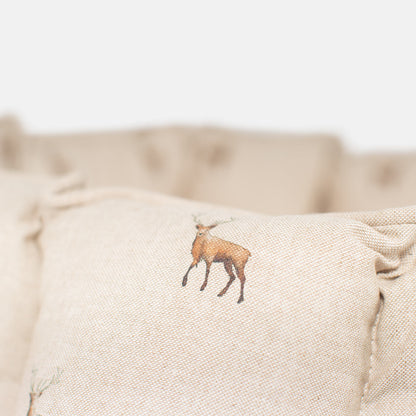 Discover the perfect high wall dog bed in the beautifully crafted woodland collection, this comfortable and cosy bed for dogs features an inner pillow with a plush fleece on the other side for a luxurious touch! Available to personalise now at Lords & Labradors    