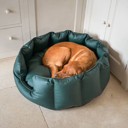 Luxury Handmade High Wall in Rhino Tough Jungle Faux Leather, in Forest Green, Perfect For Your Pets Nap Time! Available To Personalize at Lords & Labradors US