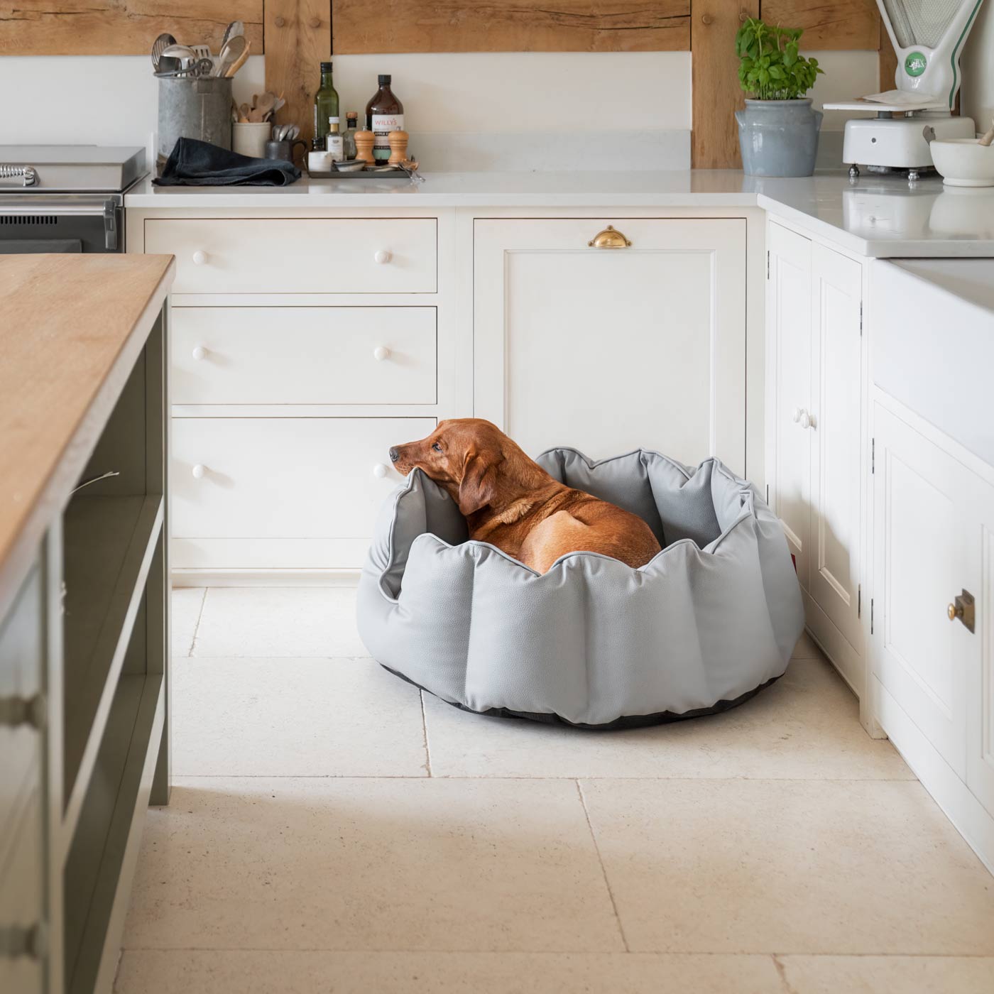 Luxury Handmade High Wall in Rhino Tough Jungle Faux Leather, in Granite, Perfect For Your Pets Nap Time! Available To Personalize at Lords & Labradors US