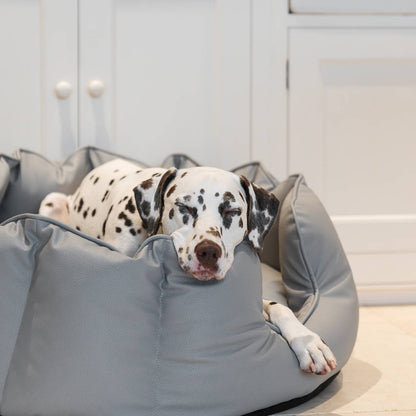 Luxury Handmade High Wall in Rhino Tough Jungle Faux Leather, in Granite, Perfect For Your Pets Nap Time! Available To Personalize at Lords & Labradors US