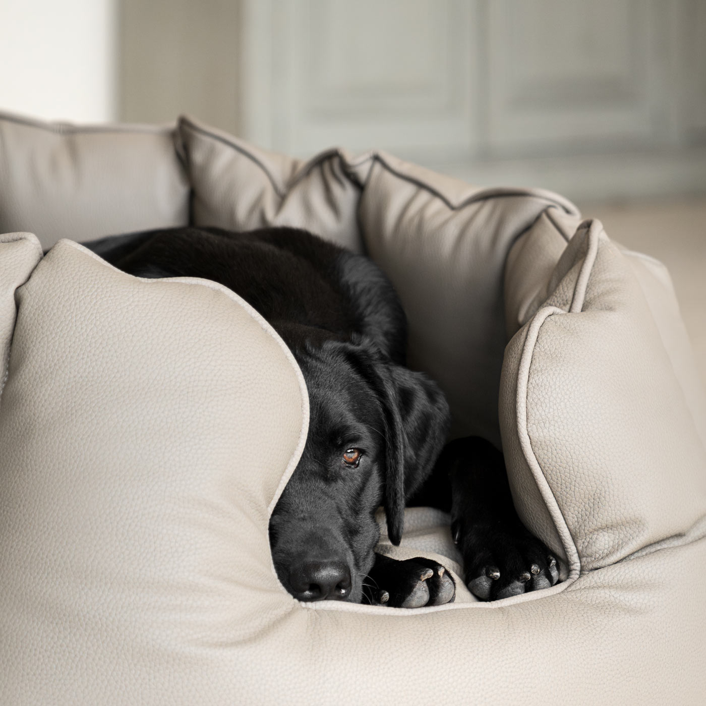 Luxury Handmade High Wall in Rhino Tough Desert Faux Leather, in Camel, Perfect For Your Pets Nap Time! Available To Personalize at Lords & Labradors US