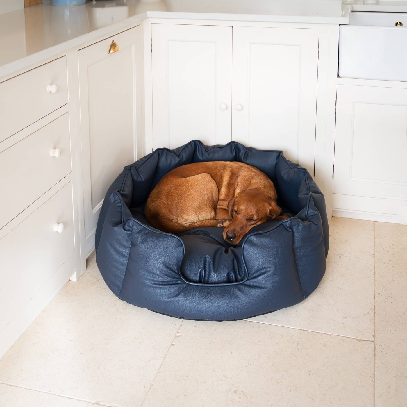 Luxury Handmade High Wall in Rhino Tough Jungle Faux Leather, in Pacific, Perfect For Your Pets Nap Time! Available To Personalize at Lords & Labradors US