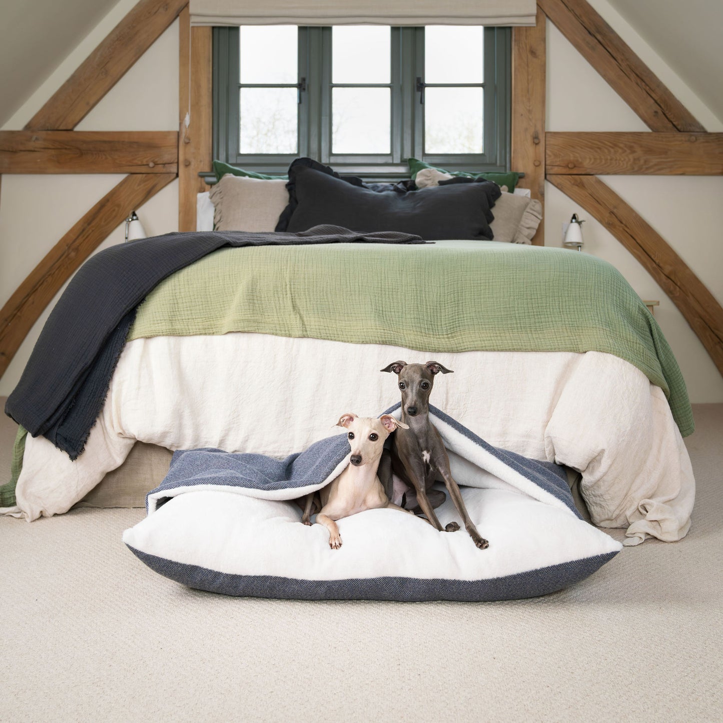 Discover The Perfect Burrow For Your Pet, Our Stunning Sleepy Burrow Dog Beds In Oxford Herringbone Is The Perfect Bed Choice For Your Pet, Available Now at Lords & Labradors US