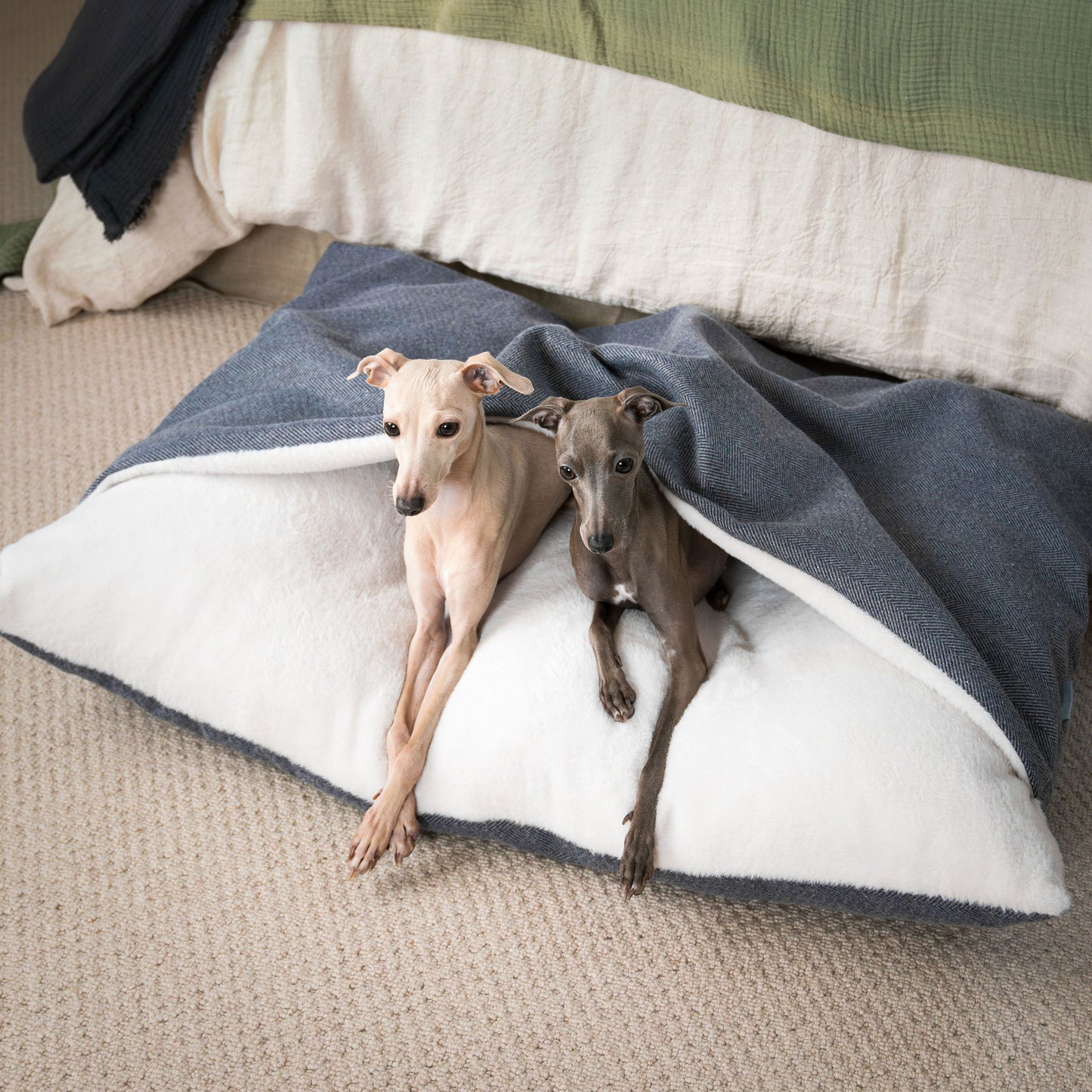 Discover The Perfect Burrow For Your Pet, Our Stunning Sleepy Burrow Dog Beds In Oxford Herringbone Is The Perfect Bed Choice For Your Pet, Available Now at Lords & Labradors US